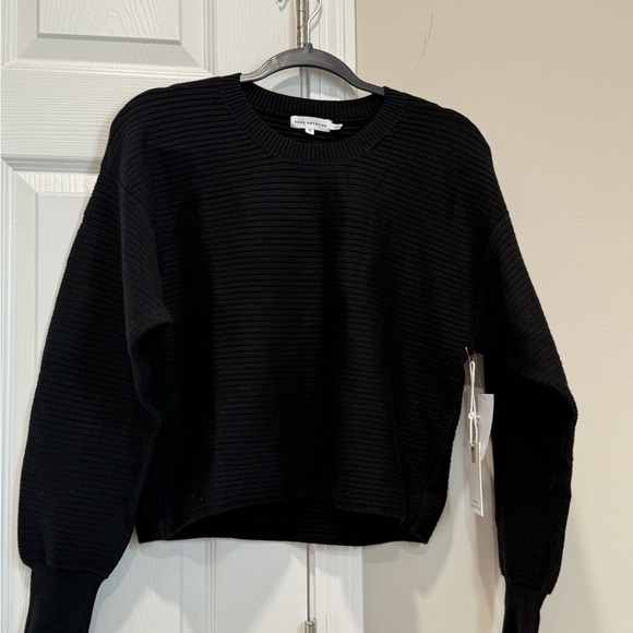 NWT Good American Knit Ribbed Crewneck Sweater Black Sz 0 / XS Oversized - Picture 5 of 11